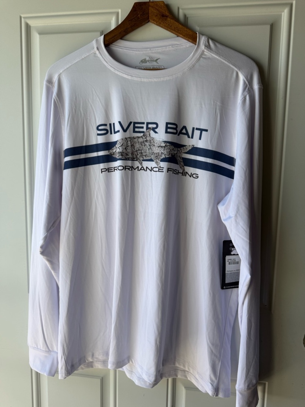 Silver Bait White Long Sleeve Top with Fishbone Logo